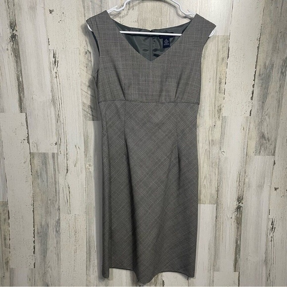 Ann Taylor Vintage SleevelessV Neck Micro Houndstooth Wool Dress Gray size 2 - Picture 1 of 8